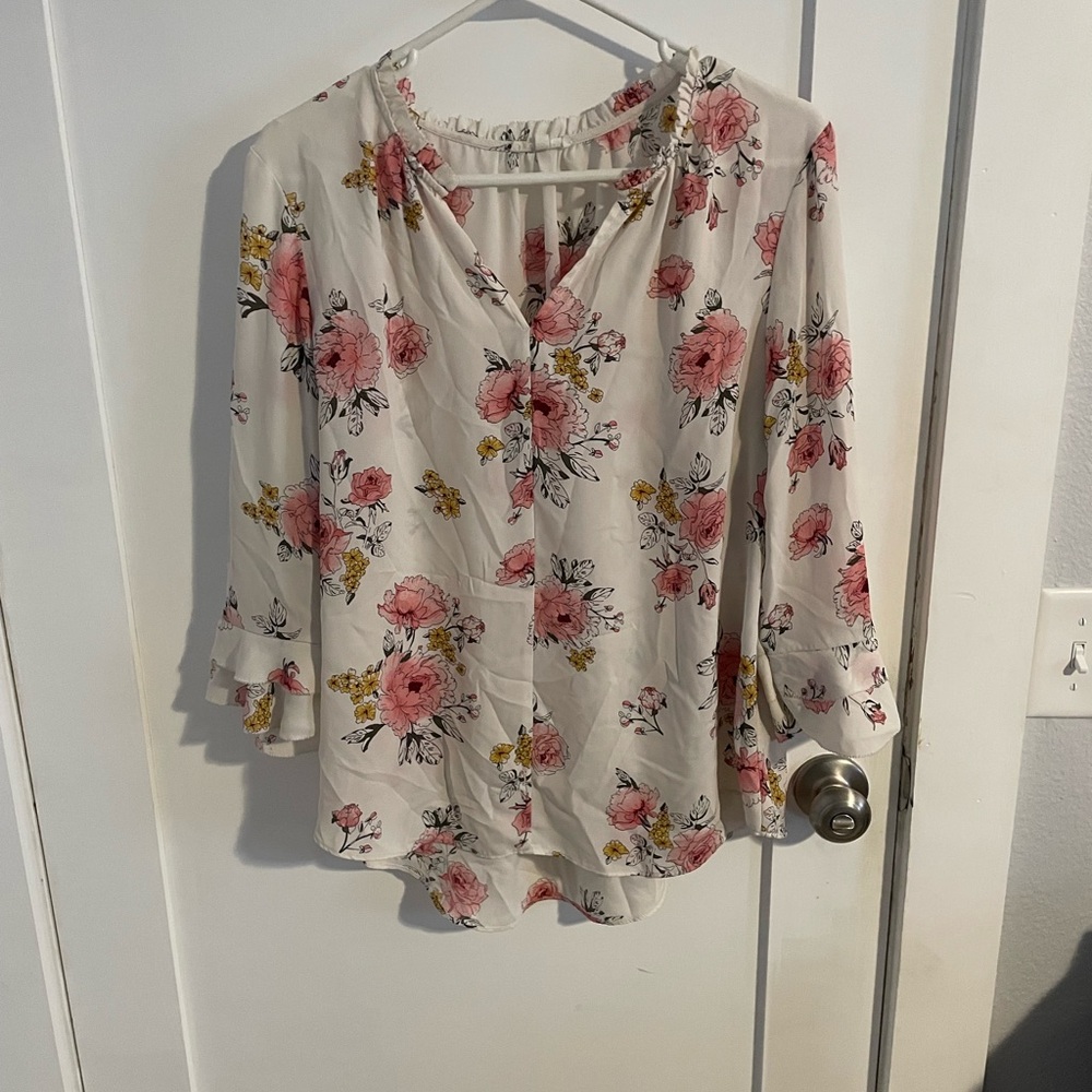 Floral Print Women's Top - White and Pink